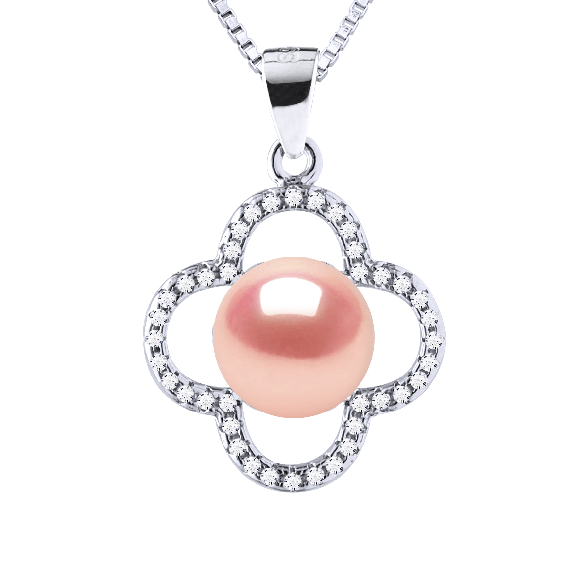 Diadema Womens Clover Necklace Freshwater Pearl 9-10 mm Pink 925 Silver - One Size | Diadema Sale | Discount Designer Brands