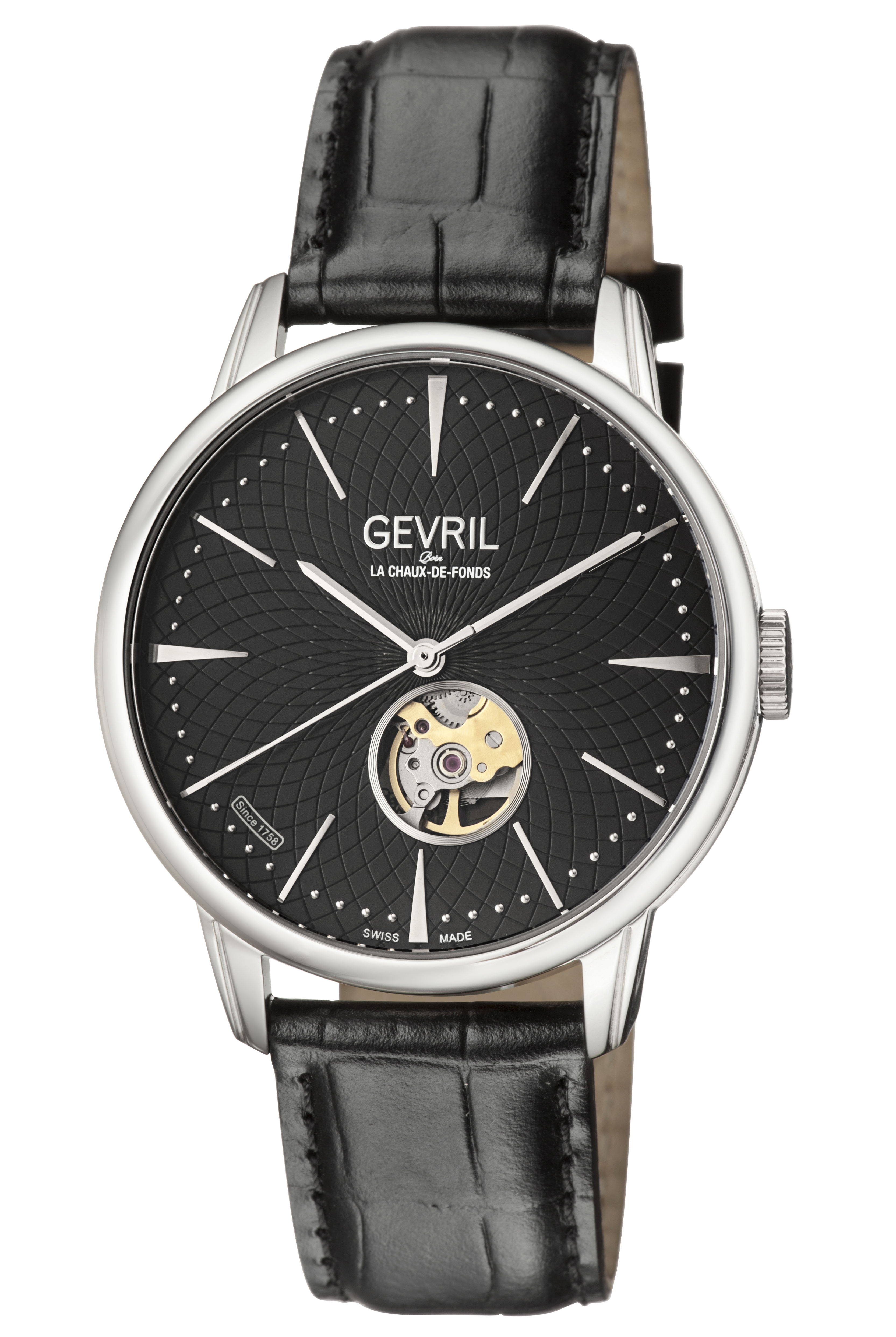 Gevril Mens Mulberry Black Dial Calfskin Leather Swiss Automatic Watch - One Size | Gevril Sale | Discount Designer Brands