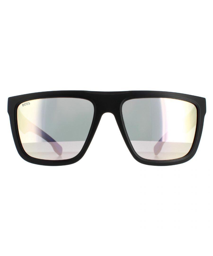 Hugo Boss Square Mens Matte Black Blue Extra White Silver Mirror 1451/S - One Size | Hugo Boss Sale | Discount Designer Brands