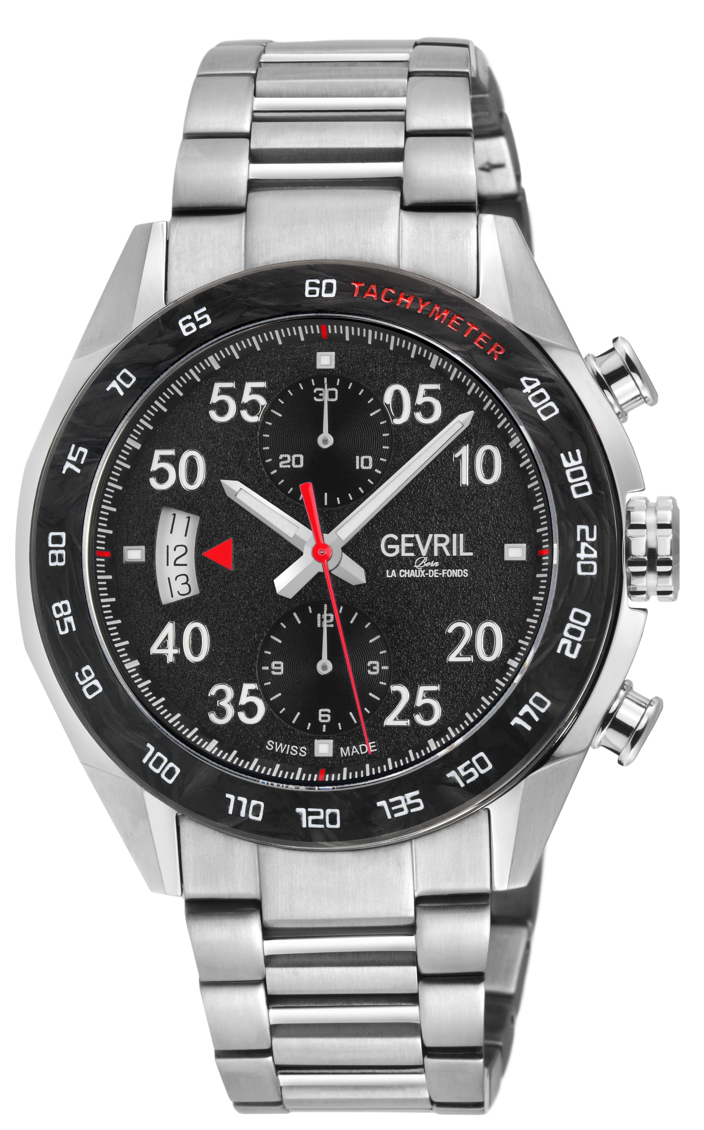 Gevril Mens Ascari Chronograph 48310B Swiss Automatic Sellita SW500 Watch - Silver Stainless Steel - One Size | Gevril Sale | Discount Designer Brands
