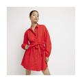 River Island Womens Mini Shirt Dress Red Tie Waist Long Sleeve Cotton - Size 14 UK | River Island Sale | Discount Designer Brands