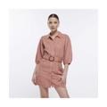 River Island Womens Mini Shirt Dress Pink Puff Sleeve Lyocell - Size 12 UK | River Island Sale | Discount Designer Brands