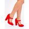 Where's That From Womens Michelle Block High Heel Pump With Front Buckle Strap - Rouge Red - Size UK 4