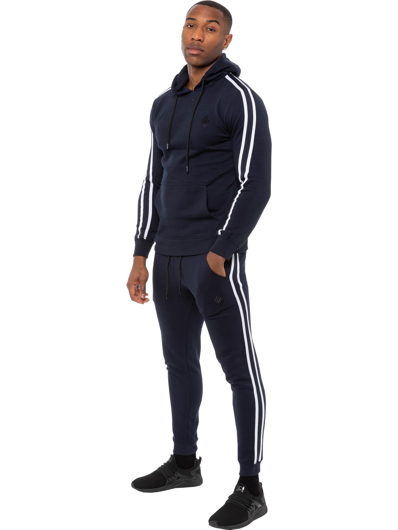 Enzo | Mens Pullover Tape Hoodie Tracksuit Set - Navy Polycotton - Size Medium | Enzo Sale | Discount Designer Brands