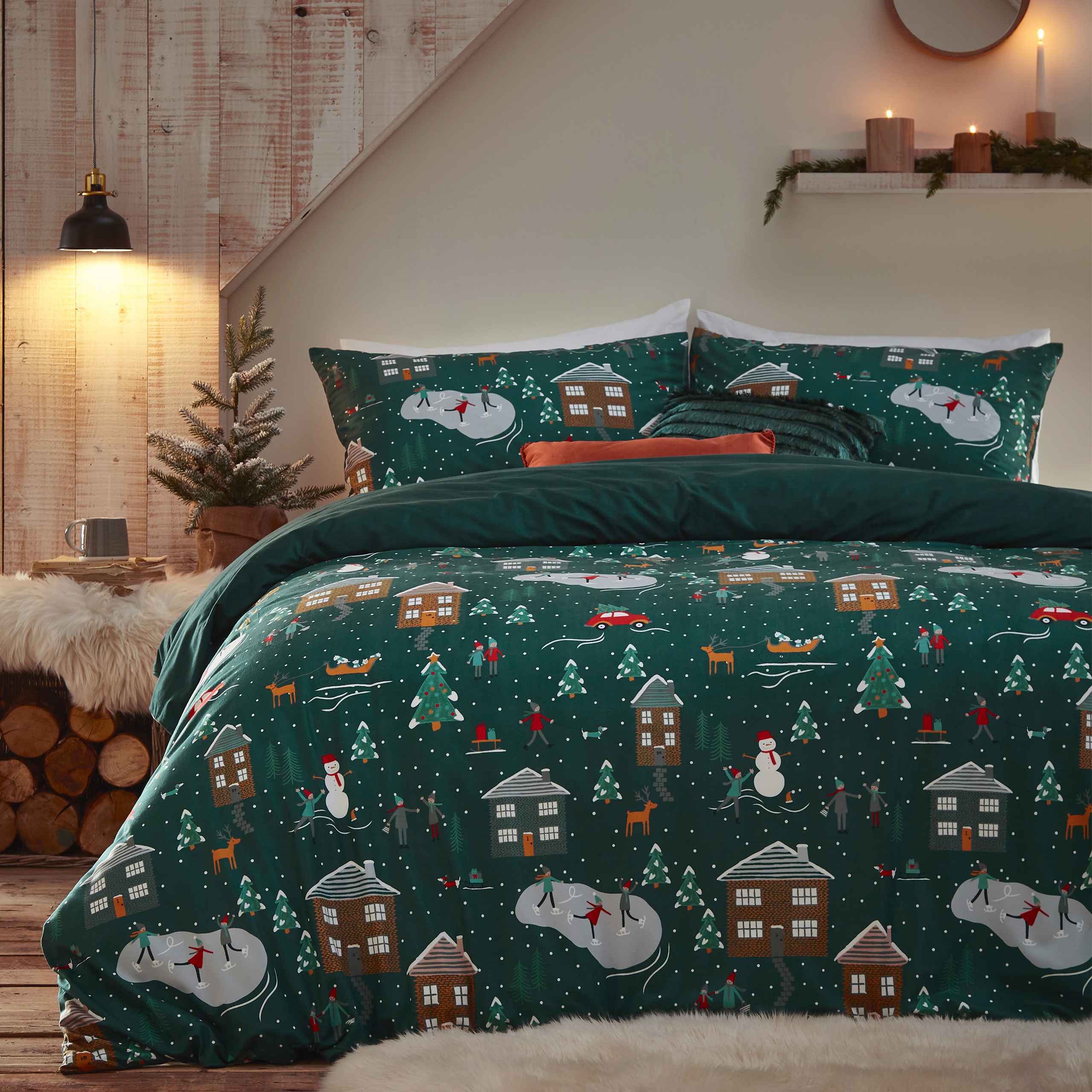 furn. Festive Winter Pines Premium Pyjama Fleece Duvet Cover Set - Green - Size Toddler | furn. Sale | Discount Designer Brands