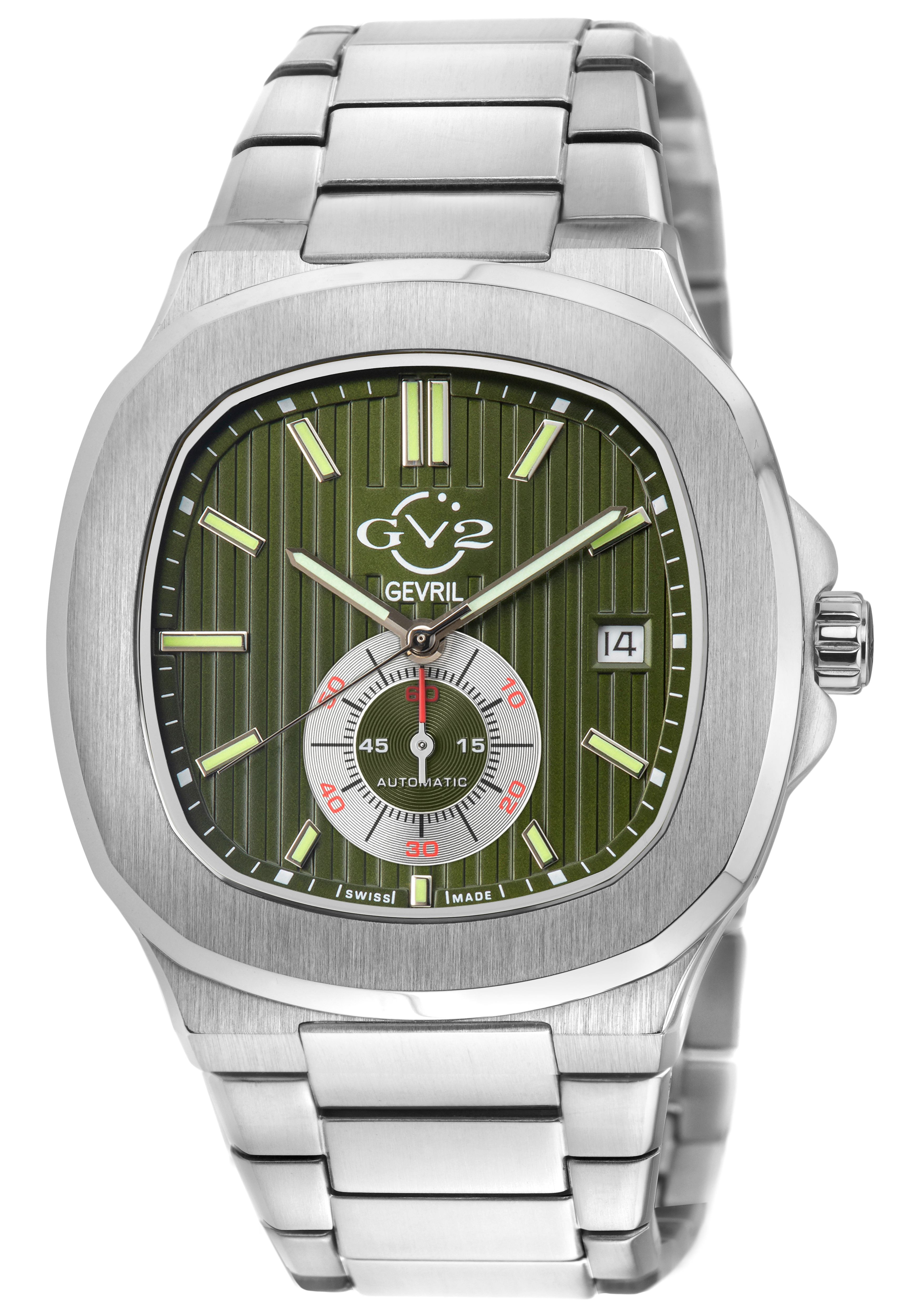 Gv2 Mens Potente Silver/olive Dial Swiss Automatic Eta 2895 Watch Stainless Steel - One Size | Gv2 Sale | Discount Designer Brands