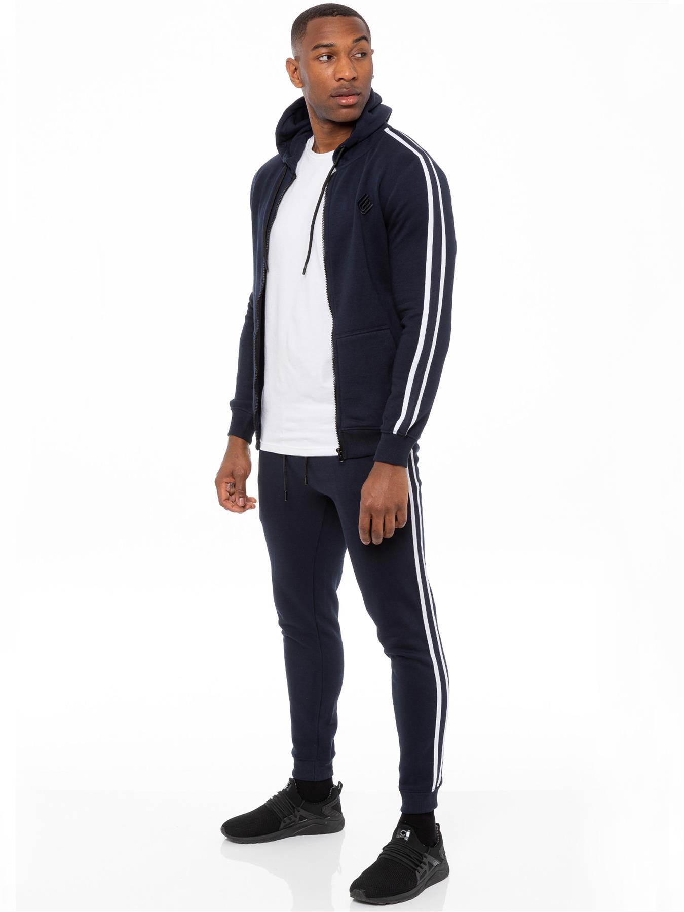 Enzo | Mens Zip Up Tape Hoodie Tracksuit Set - Navy Cotton - Size Large | Enzo Sale | Discount Designer Brands