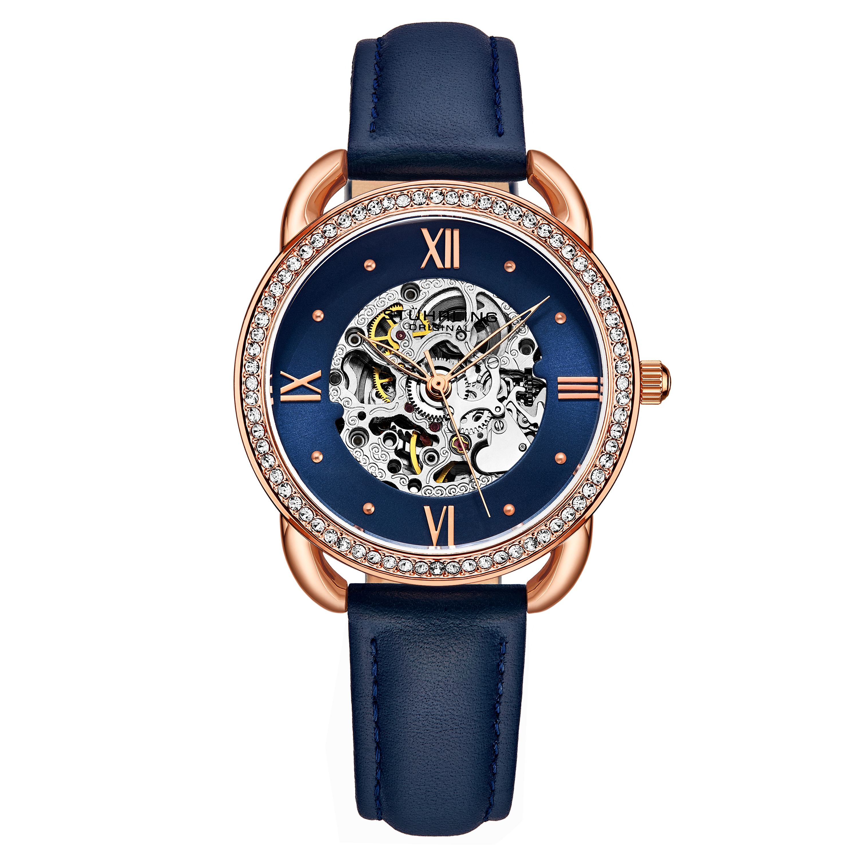 Stührling Womens Navy Blue and Rose Gold Automatic 36mm - One Size | Stührling Sale | Discount Designer Brands