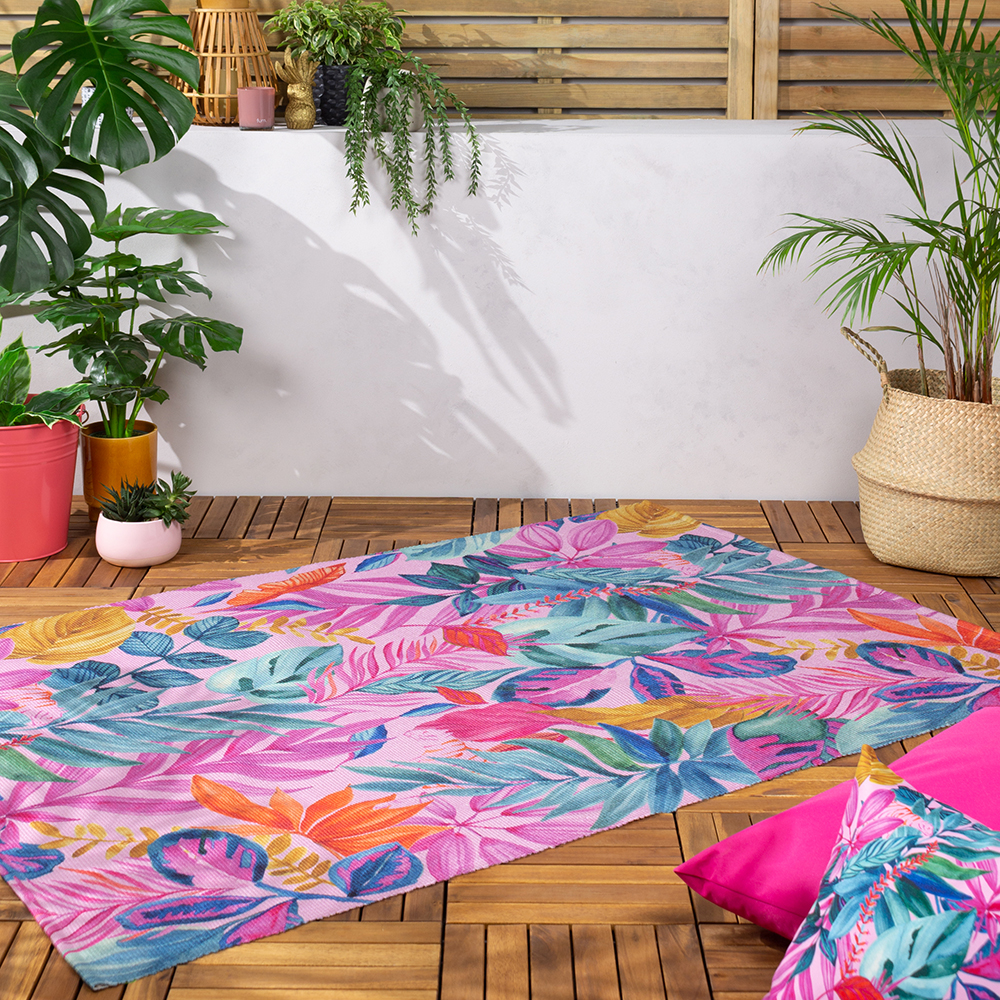 furn. Psychedelic Jungle Printed Outdoor Rug, 120 x 170 cm - Pink - One Size | furn. Sale | Discount Designer Brands