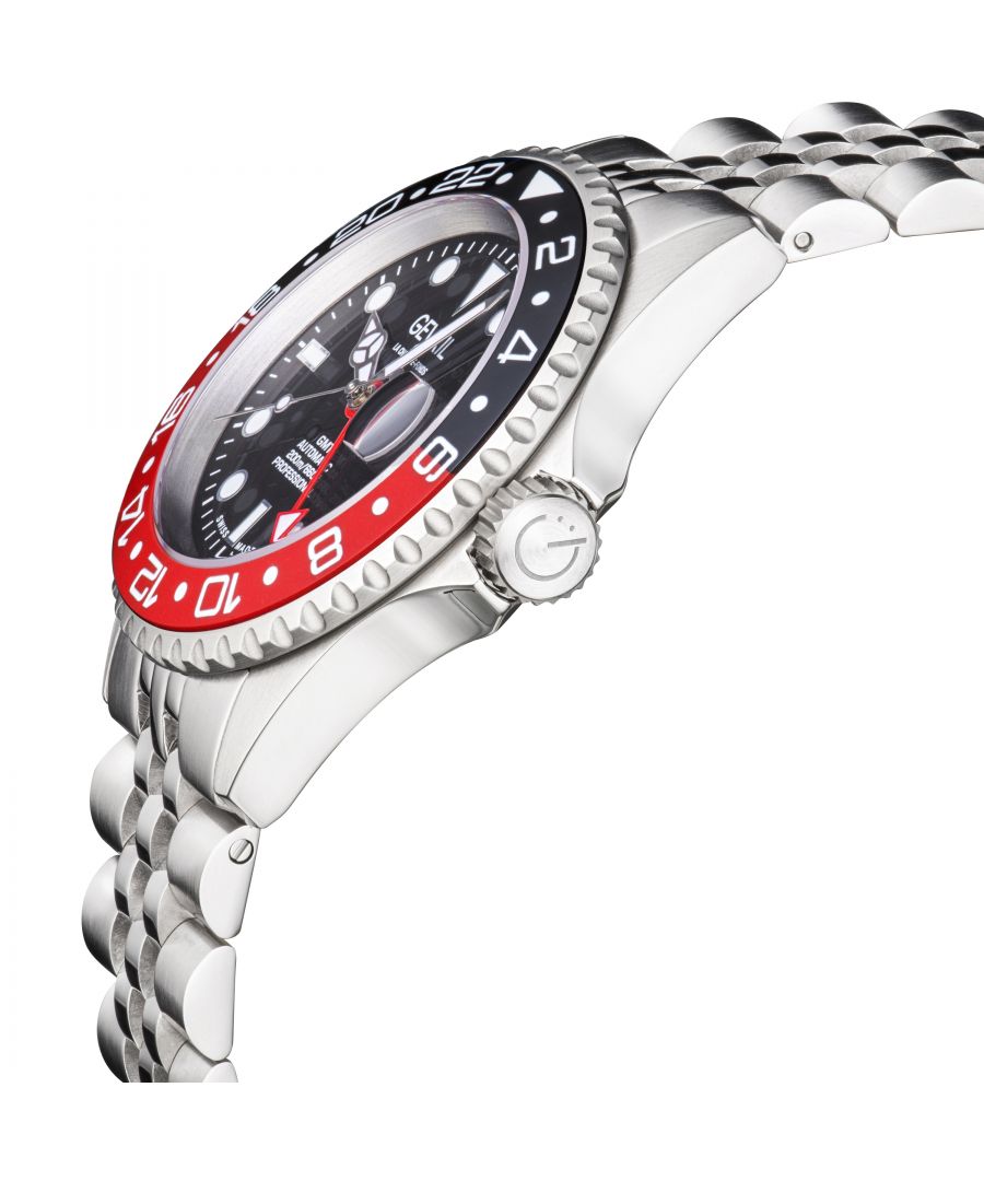 Gevril Mens Wall Street 4954B Swiss Automatic GMT, SW330 Movement Luminous Date Stainless Steel Watch - Silver - One Size