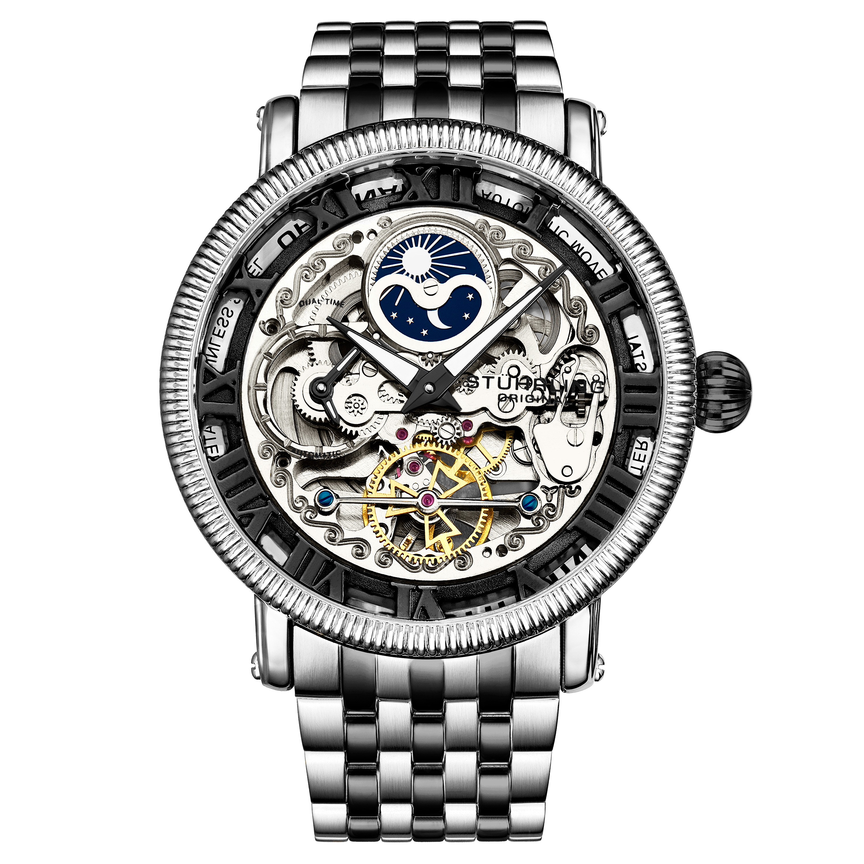 Stührling Mens Black and Silver Special Reserve Automatic 48mm Skeleton - One Size | Stührling Sale | Discount Designer Brands