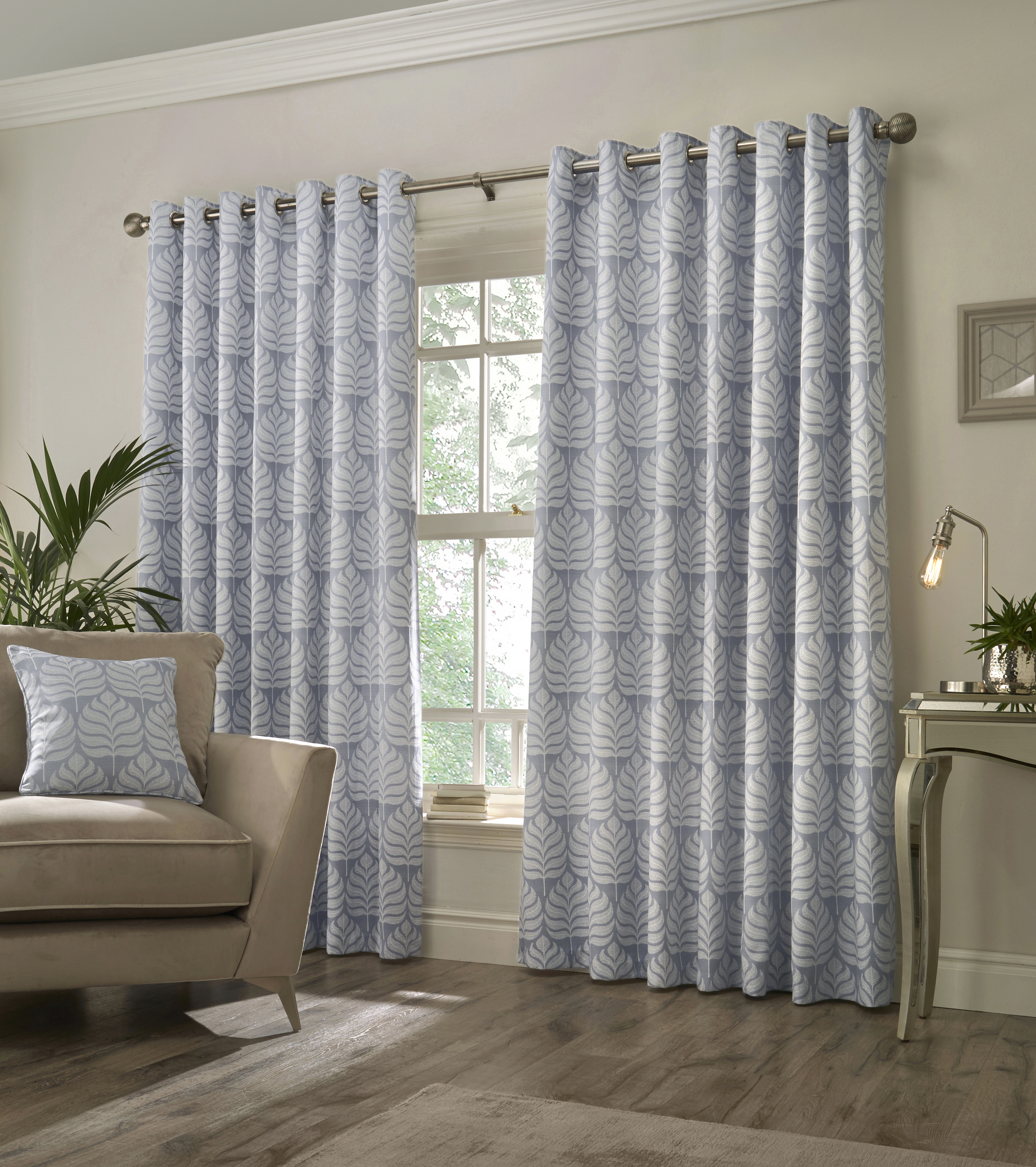 Paoletti Horto Botanical Eyelet Curtains in Blue - Size 168 cm x 229 cm | Paoletti Sale | Discount Designer Brands