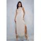MissPap Womens Premium Satin High Neck Draped Maxi Dress - Stone - Size 10 UK | MissPap Sale | Discount Designer Brands