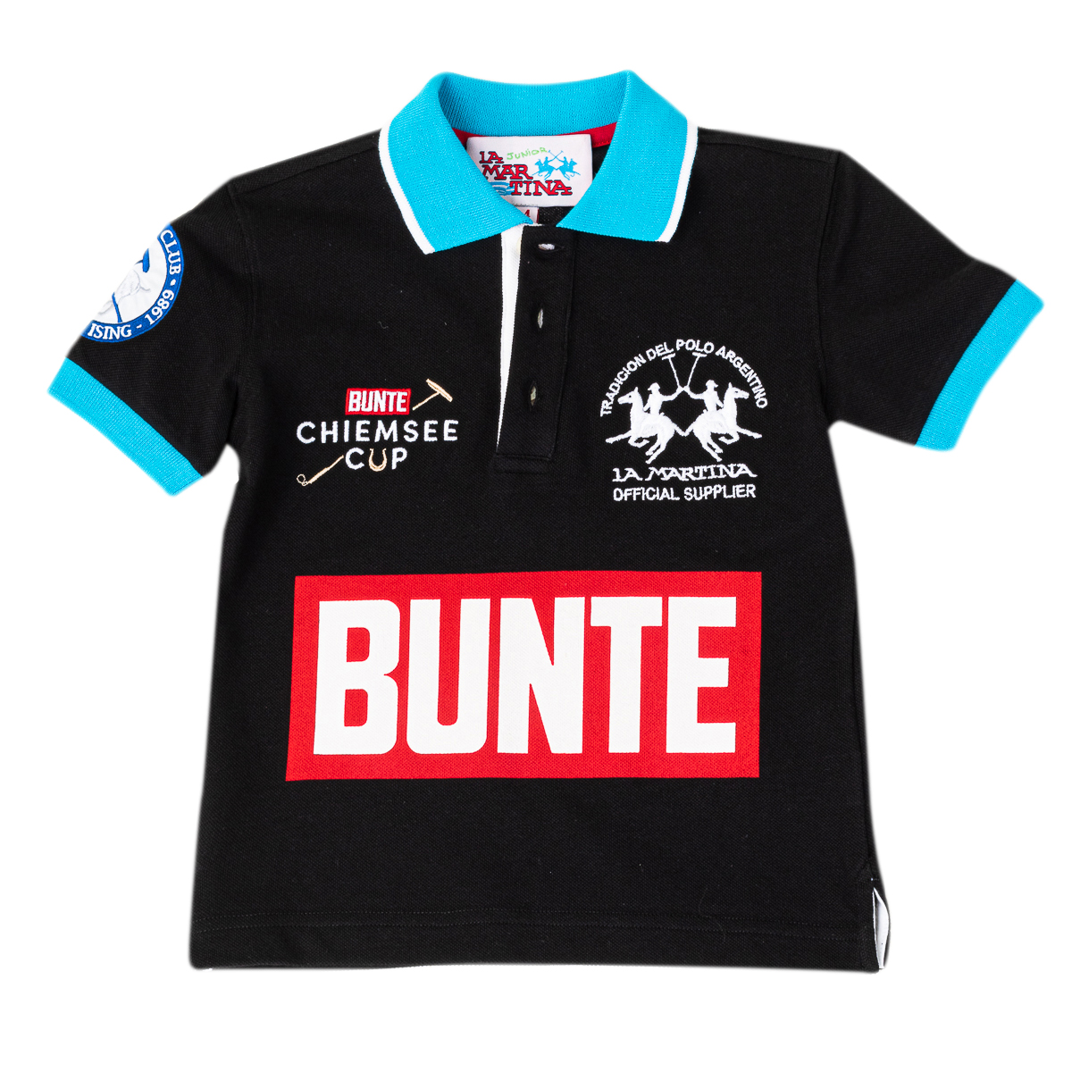 La Martina Boys Boy's Short-sleeved Polo Shirt With Contrasting Lapel Collar 2KP049 - Black Cotton - Size 6Y