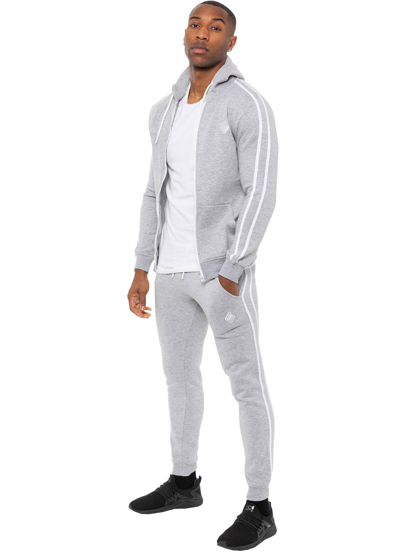 Enzo | Mens Zip Up Tape Hoodie Tracksuit Set - Grey Cotton - Size Medium | Enzo Sale | Discount Designer Brands