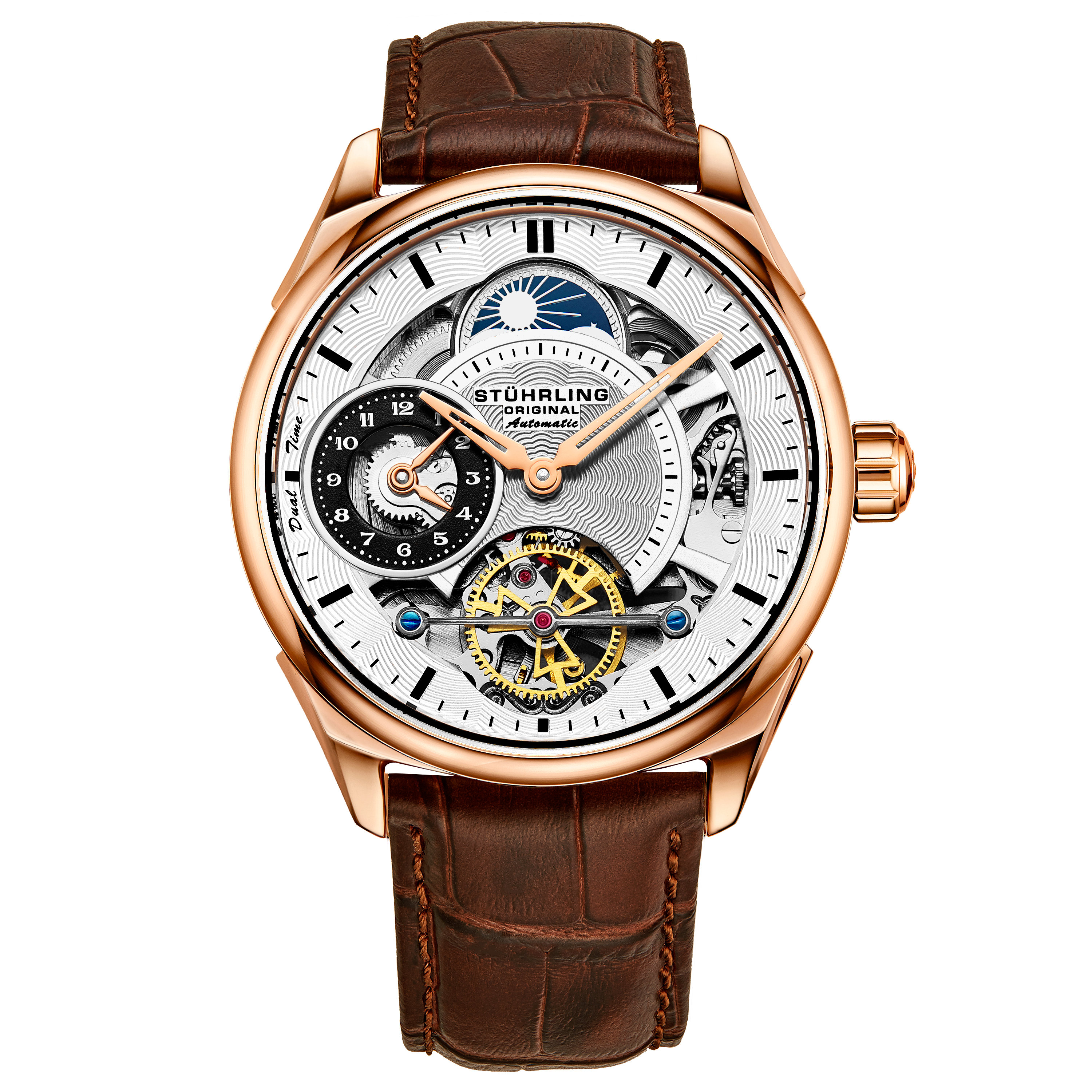 Stührling Mens Brown Presidia Automatic 42mm Skeleton - Rose - One Size | Stührling Sale | Discount Designer Brands