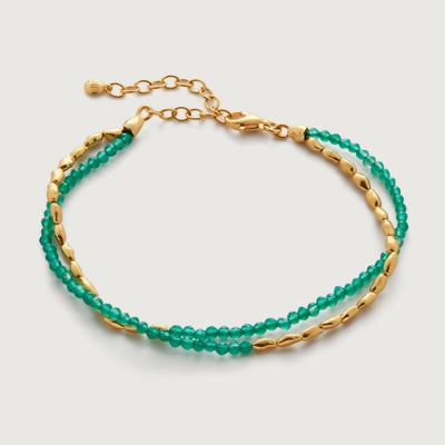 Gold Mini Nugget Gemstone Beaded Bracelet Green Onyx