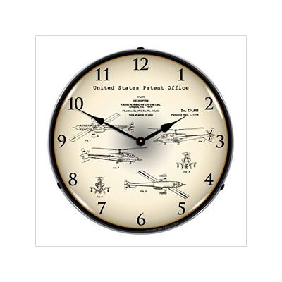 Collectable Sign and Clock 1973 AH-64 Apache Helicopter Patent Blueprint Backlit Wall Clock