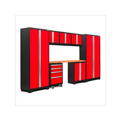 NewAge Garage Cabinets BOLD Series Red 8-Piece Set with Bamboo Top