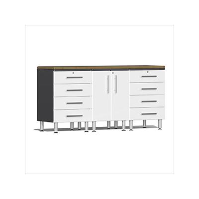 Ulti-MATE Garage Cabinets 4-Piece Garage Workstation Kit with Bamboo Worktop in Starfire White Metallic