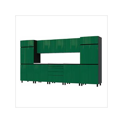 Contur Cabinet 12.5' Premium Racing Green Garage Cabinet System with Stainless Steel Tops