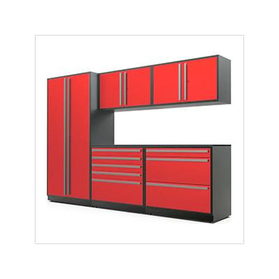 Proslat Garage Cabinets 6-Piece Glossy Red Cabinet Set with Silver Handles and Powder Coated Worktop