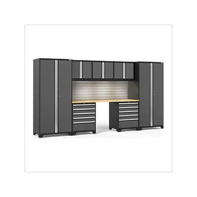 NewAge Garage Cabinets PRO Series Grey 8-Piece Set with Bamboo Top, Slatwall and LED Lights