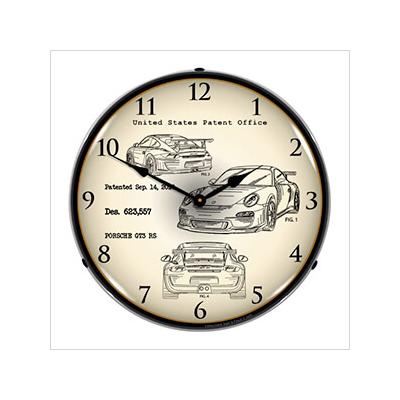 Collectable Sign and Clock Porsche GT3 RS Patent Blueprint Backlit Wall Clock