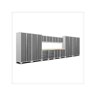 NewAge Garage Cabinets PRO Series Platinum 14-Piece Set with Bamboo Top and LED Lights