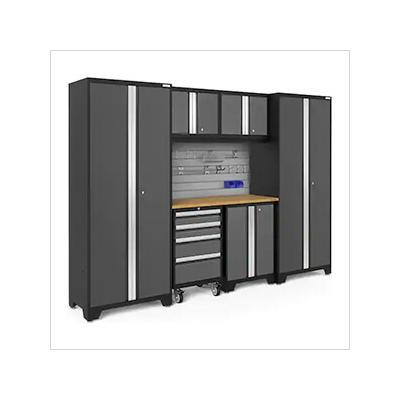 NewAge Garage Cabinets BOLD Series Grey 7-Piece Set with Bamboo Top, Backsplash and Hook Kit