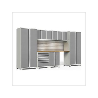 NewAge Garage Cabinets PRO Series Platinum 8-Piece Set with Bamboo Top, Slatwall and LED Lights