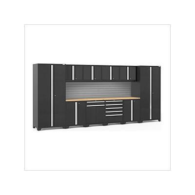 NewAge Garage Cabinets PRO Series Black 12-Piece Set with Bamboo Top and Slatwall