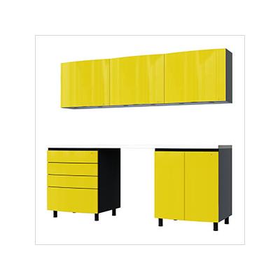 Contur Cabinet 7.5' Premium Vespa Yellow Garage Cabinet System with Stainless Steel Tops