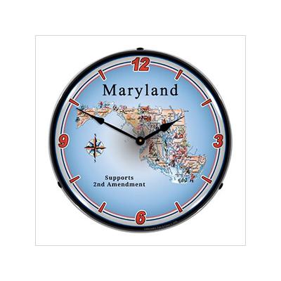 Collectable Sign and Clock Maryland Supports the 2nd Amendment Backlit Wall Clock