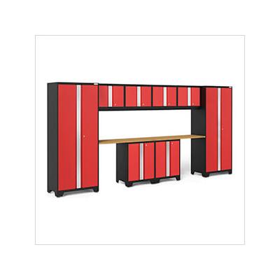 NewAge Garage Cabinets BOLD Series Red 10-Piece Set with Bamboo Top