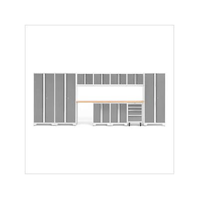 NewAge Garage Cabinets BOLD Series Platinum 12-Piece Set with Bamboo Top and LED Lights