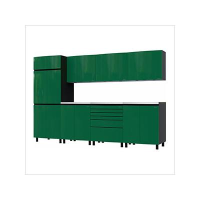 Contur Cabinet 10' Premium Racing Green Garage Cabinet System with Stainless Steel Tops