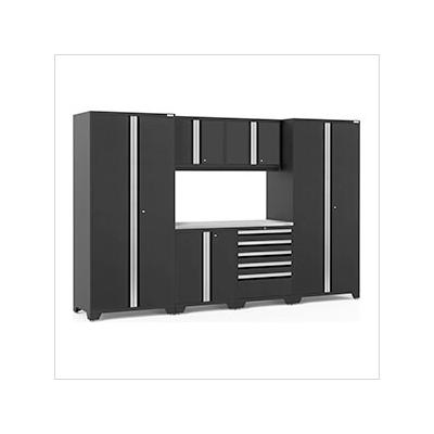 NewAge Garage Cabinets PRO Series Black 7-Piece Set with Stainless Steel Top