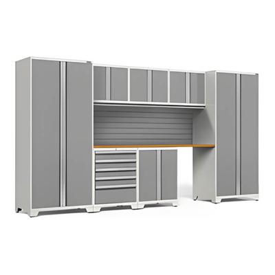 NewAge Garage Cabinets PRO Series Platinum 8-Piece Set with Bamboo Top and Slatwall