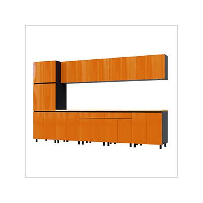 Contur Cabinet 12.5' Premium Traffic Orange Garage Cabinet System with Butcher Block Tops