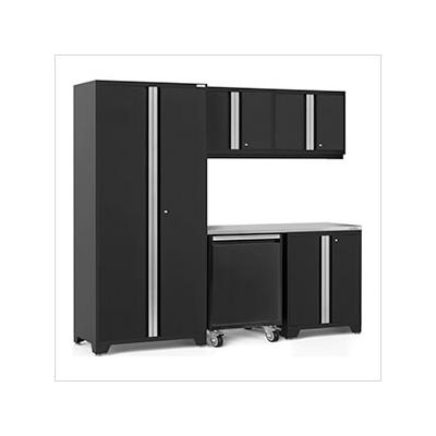 NewAge Garage Cabinets PRO Series Black 6-Piece Set with Stainless Steel Top