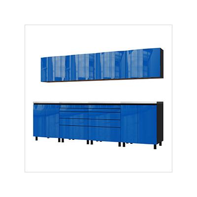 Contur Cabinet 10' Premium Santorini Blue Garage Cabinet System with Stainless Steel Tops