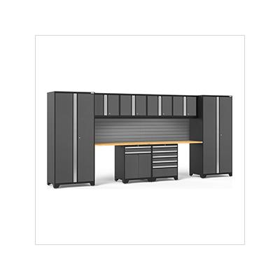 NewAge Garage Cabinets PRO Series Grey 10-Piece Set with Bamboo Top and Slatwall
