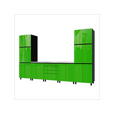 Contur Cabinet 12.5' Premium Lime Green Garage Cabinet System with Stainless Steel Tops