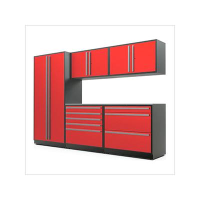 Proslat Garage Cabinets 6-Piece Glossy Red Cabinet Set with Silver Handles and Stainless Steel Worktop