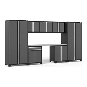 NewAge Garage Cabinets PRO Series Grey 8-Piece Set with Stainless Steel Top