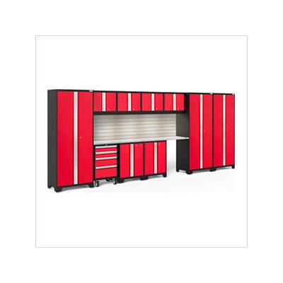 NewAge Garage Cabinets BOLD Series Red 12-Piece Set with Stainless Top, Backsplash, LED Lights