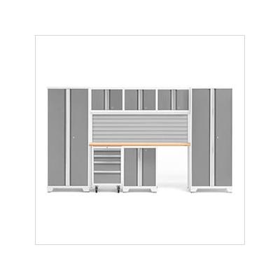 NewAge Garage Cabinets BOLD Series Platinum 8-Piece Set with Bamboo Top and Backsplash