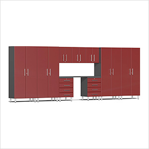 Ulti-MATE Garage Cabinets 10-Piece Garage Cabinet Kit with Channeled Worktop in Ruby Red Metallic