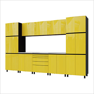Contur Cabinet 12.5' Premium Vespa Yellow Garage Cabinet System with Stainless Steel Tops
